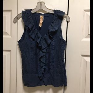 Staccato Blue T-Shirt with lace ruffle